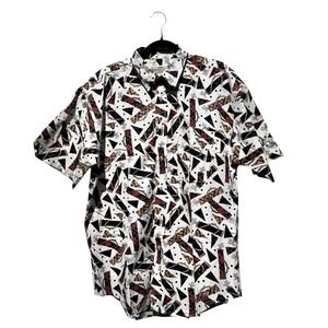 VTG! Nature Issue Golf Clubs Print Button Down Short Sleeve Shirt L‎ 100% Cotton